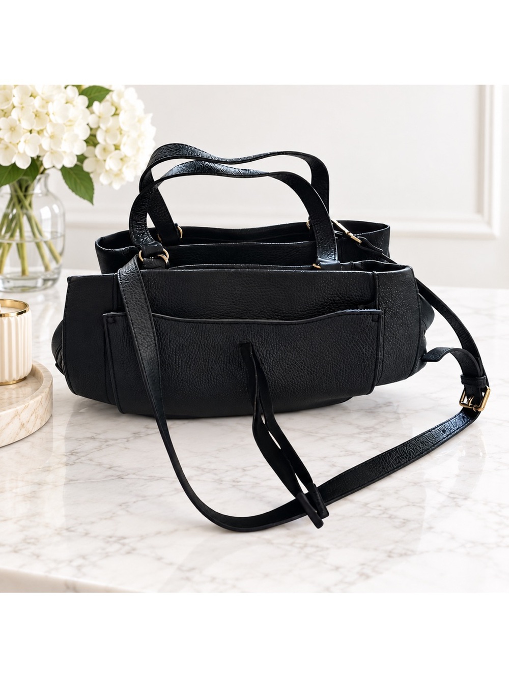 DIMONI Julio Maestre Black Pebbled Leather Triple Compartment Crossbody Satchel